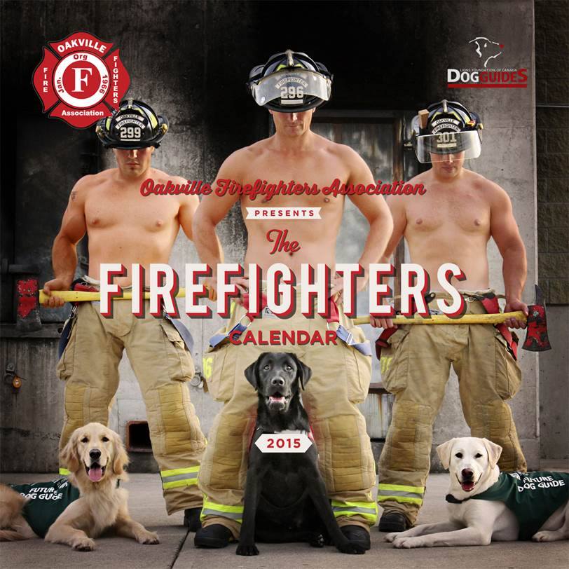 The cover of the 2015 Firefighters Calendar featuring LFC Dog Guides.